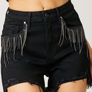 Risen Rhinestone Fringe High rise shorts
